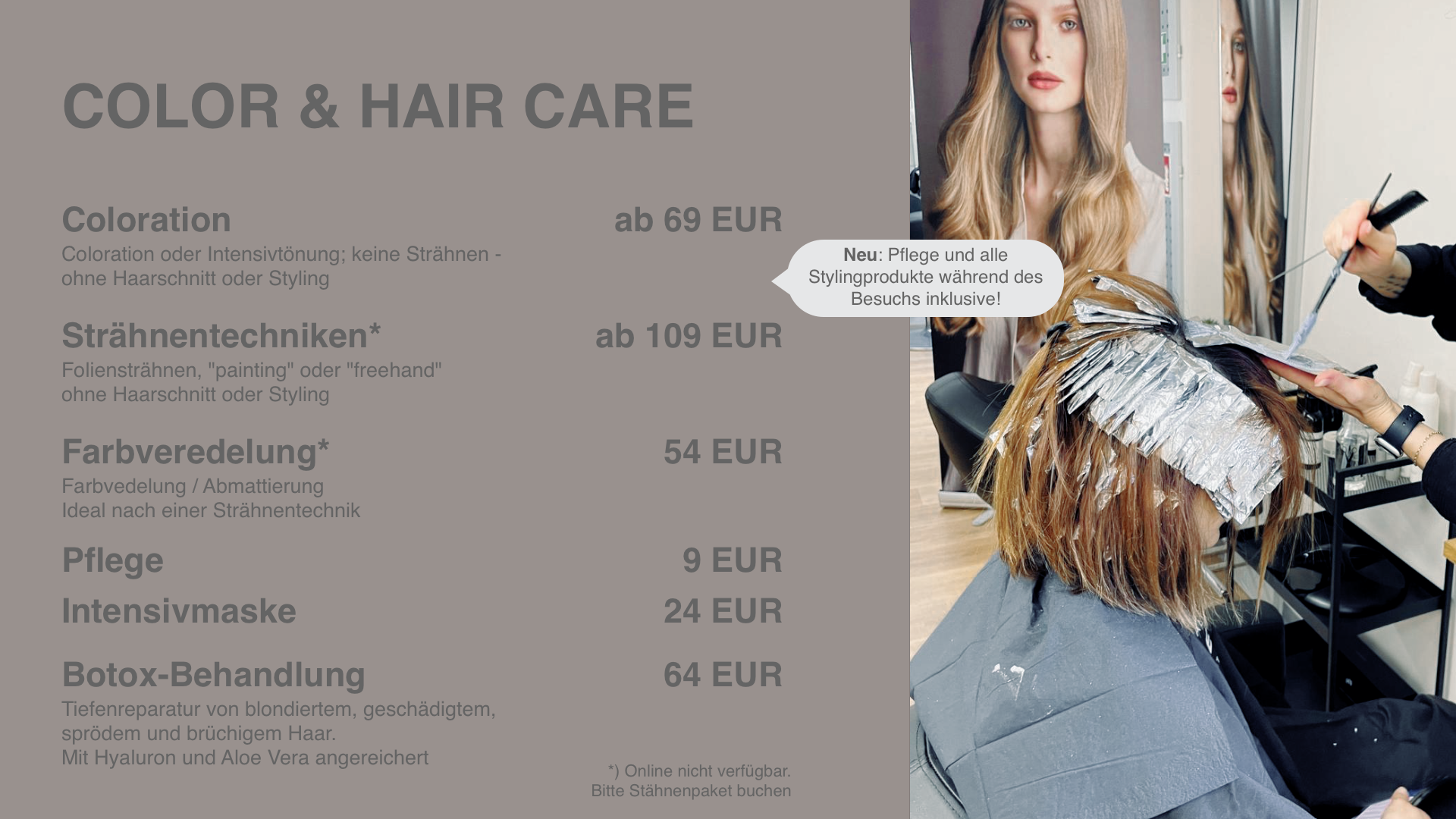 Color & Haircare Angebote – Schonende Colorationen, Glossing und hochwertige Haarpflegeprodukte aus Italien.